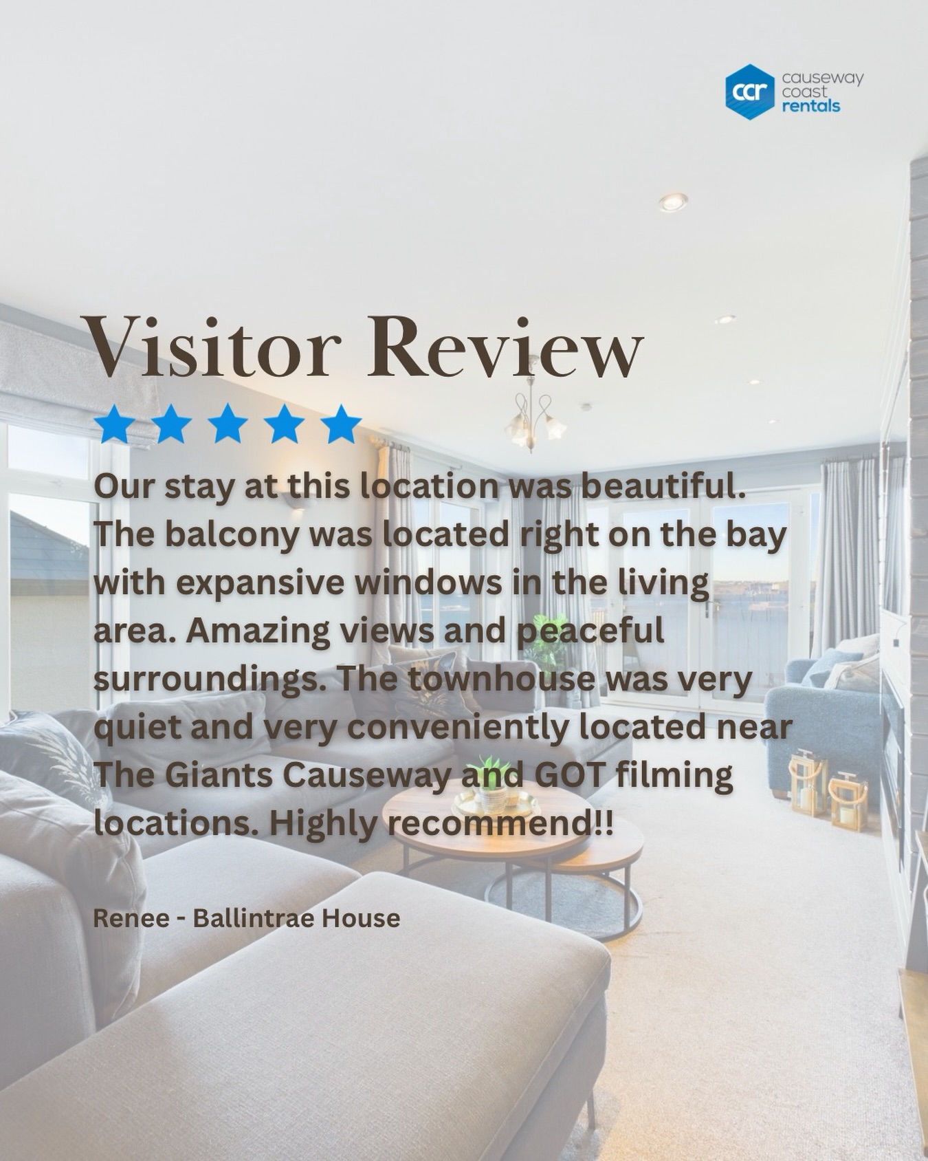 5⭐️ review for Ballintrae House

Thank you for choosing to stay with us! 

📲Comment ‘BALLINTRAE’ for more information on this property